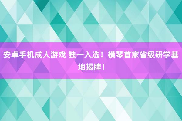 安卓手机成人游戏 独一入选！横琴首家省级研学基地揭牌！