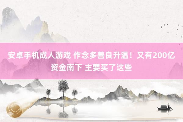 安卓手机成人游戏 作念多善良升温！又有200亿资金南下 主要买了这些