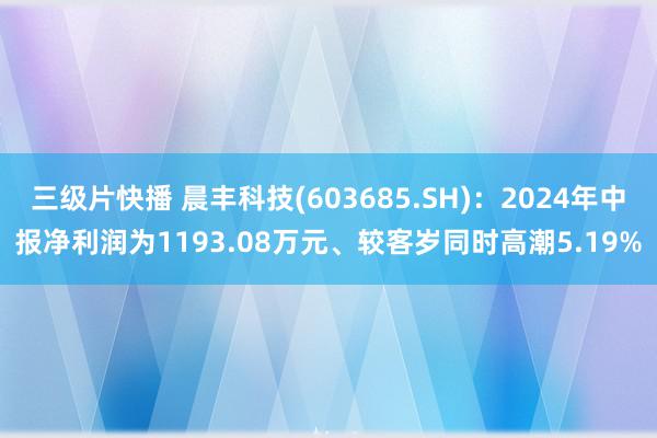 三级片快播 晨丰科技(603685.SH)：2024年中报净利润为1193.08万元、较客岁同时高潮5.19%